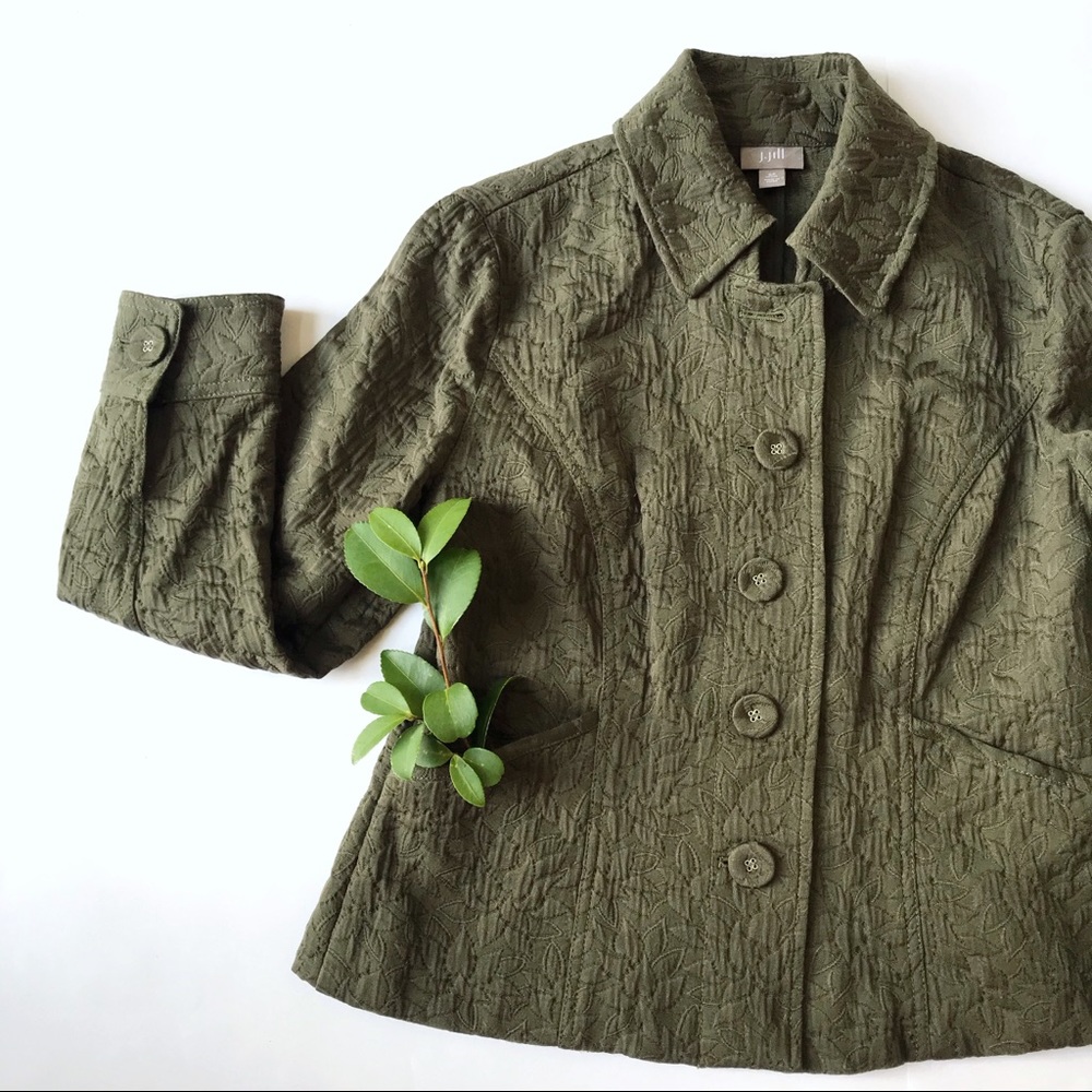 J Jill Quilted Blazer Jacket with Pockets in Olive Green for a Cool Fall Day